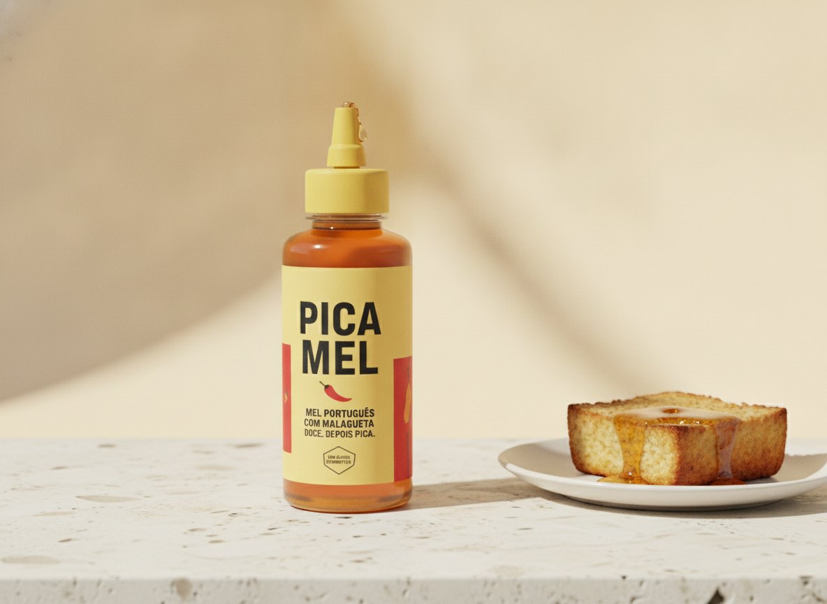 PICA MEL ao lado de uma fatia de pão torrado com mel picante